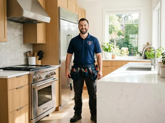 Appliance Repair Hero technician in a Burtonsville, MD kitchen after an appliance repair